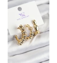 Pirinç Zİrkon Taşlı Halka Model Gold Renk 3'lü Kadın Küpe (Altın)
