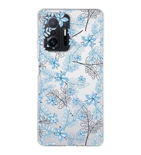 Xiaomi  Mi 11T Pro  Kamera Korumalı Kapak Floral Mavi Tasarımlı Şeffaf  Kılıf