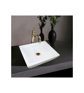 Alara Afyon Beyaz Mermer Klasik Kare Lavabo-315