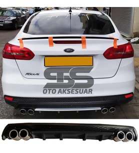 Ford Focus 3 Difüzör Arka Tampon Eki 4 Egzoz Çıkışlı Siyah Lüx Tip