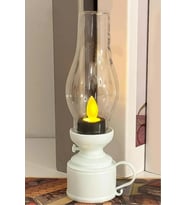 Dekoratif Eski Gaz Görünümlü LED Mum Lamba Alev Efektli Dekor Lamba 18 CM (Beyaz)
