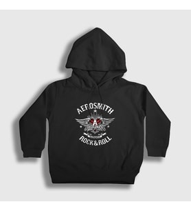 Presmono Unisex Çocuk Siyah Rock And Roll Aerosmith Kapüşonlu Sweatshirt 386547tt