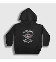 Presmono Unisex Çocuk Siyah Rock And Roll Aerosmith Kapüşonlu Sweatshirt 386547tt