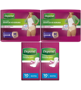 Depend Emici Külot Lohusa Pedi M- Medium - Kadın (10 Lu) + Mesane Pedi Kadın Ekstra (10 Lu) 4 Lü Set