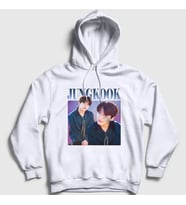Presmono Unisex Beyaz Poster K Pop Jungkook Bts Kapüşonlu Sweatshirt 272737tt
