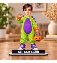 Kişiye Özel Halloween Dinazor Kostümlü Karikatürlü 18 cm MDF Masaüstü Biblo - Masaüstü Hediye