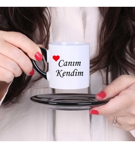 KİŞİYE ÖZEL CANIM KENDİM TASARIMLI VE İSİMLİ TÜRK KAHVESİ FİNCAN TAKIMI - Siyah Tabaklı