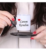 KİŞİYE ÖZEL CANIM KENDİM TASARIMLI VE İSİMLİ TÜRK KAHVESİ FİNCAN TAKIMI - Siyah Tabaklı