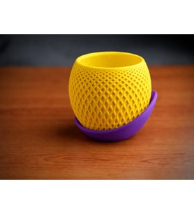 3D Baskı Küre Saksı - Kafes Dokulu İki Parçalı Dekoratif Saksı - Sarı-Mor