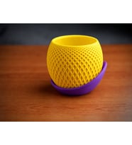3D Baskı Küre Saksı - Kafes Dokulu İki Parçalı Dekoratif Saksı - Sarı-Mor