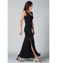 SIRT DEKOLTELİ ELBİSE   (Siyah)