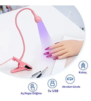pembe 3W UV LED Tırnak Kurutucu Ultraviyole Esnek Klipsli Masa USB Jel Kurutma Klipsli Masa Lambası