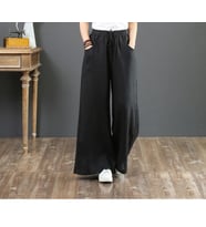 Keten Günlük Pantolon Beli Lastikli Bağcıklı (Siyah)