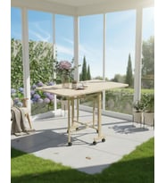 Almira 70x110 Traverten Desen Açılabilir Katlanabilir Tekerlekli Masa (Bej)