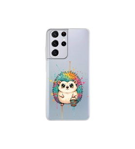 Samsung Galaxy S21 Ultra ile Uyumlu Splash Kirpi Tasarımlı Şeffaf Silikon Kılıf