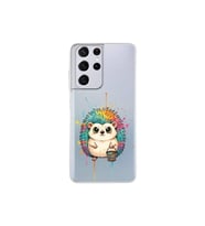 Samsung Galaxy S21 Ultra ile Uyumlu Splash Kirpi Tasarımlı Şeffaf Silikon Kılıf