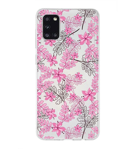 Samsung Galaxy A31 Uyumlu Kapak Floral Pembe Tasarımlı Şeffaf Silikon Kılıf