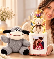 Kişiye Özel Fotoğraflı LED Fanuslu Ayıcık Buketi Peluş Eşek Romantik Hediye 30 cm 2