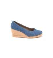 Gerçek Elişi Kot Espadril Dolgu Topuk Handmade (Mavi)