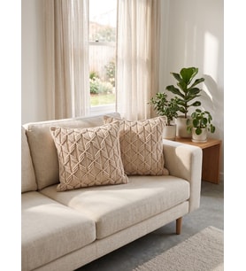 Ekru Makrome Kırlent Kılıfı 50x50 cm - El Yapımı Bohem Dekoratif Yastık Kılıfı