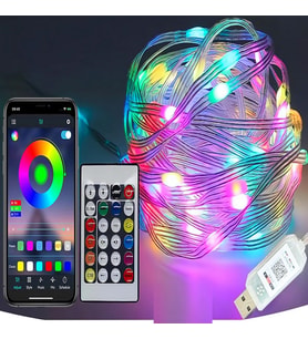 YILBAŞI AĞACI IŞIĞI NOEL IŞIĞI RENKLİ LED IŞIK IP65 10 METRE USB KUM. + CEP KONTROL DIŞ MEKAN IŞIĞI
