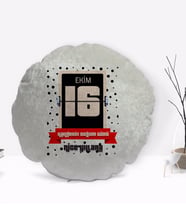 BK Gift Kişiye Özel İsimli Tarihli Doğum Günü Tasarımlı Yuvarlak Dekoratif Kırlent Yastık-7