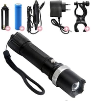 Profesyonel Şarjlı El Feneri Ledli+Flashlight+Zoom Özellikli+Tüfek Aparatı 6 Parça Full Set (Lacivert)