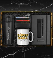 Babalar Gününe Kişiye Özel 400 ML Çelik Termos & Kişiye Özel Defter & Deri Kılıflı Touch Pen Kalem & Kişiye Özel Kupa & Kişiye Özel Kartvizitlik Hediye Seti