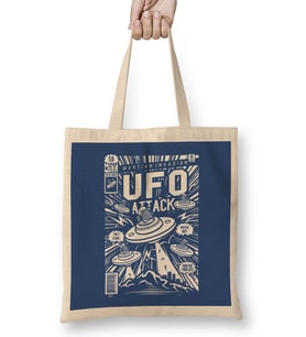 UFO Attack Comic Book Cover Bez Çanta Uzun Saplı