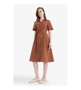 Defacto A Kesim Poplin Midi Bordo Kadın Elbise E7114AX/BR228