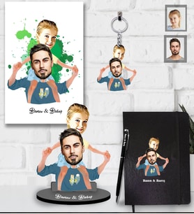 Kişiye Özel Babalar Günü Baba Kız Çocuk Karikatürlü 5 lİ Hediye Seti Model-2