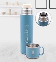Kişiye Özel Mavi Bardaklı 580 ML Çelik Termos