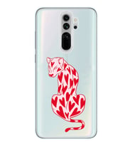 Redmi Note 8 Pro Uyumlu Çita ve Kalp Desenli Şeffaf Telefon Kılıfı