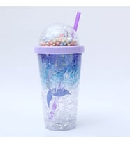 Okyanus Işıklı ve Pipetli Bardak, 450 ml, Buzlu ve Kapaklı, Mor, 20x8 (Mor)