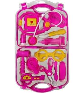 Çantalı Plastik Renkli Doktor Seti Oyuncak (Pembe)