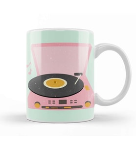 Pink Vintage Record Player 01 Kupa Bardak Porselen