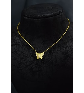 925 Ayar Gümüş Gold Kaplama Zirkon Taşlı Desenli Kelebek Kolye