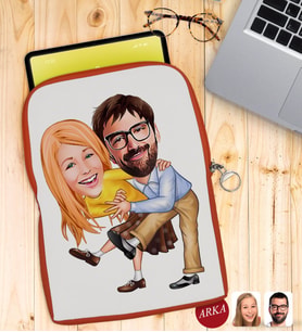 BK Gift Kişiye Özel Sevgililer Karikatürlü Taşınabilir Koruyucu Tablet Kılıfı & Organizer Çanta - Turuncu-102