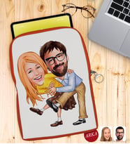 BK Gift Kişiye Özel Sevgililer Karikatürlü Taşınabilir Koruyucu Tablet Kılıfı & Organizer Çanta - Turuncu-102