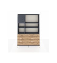 Arges Dolap 7 Raflı 8 Çekmeceli Tek Kapaklı  132x30x195 Antrasit-Antrasit/Çam