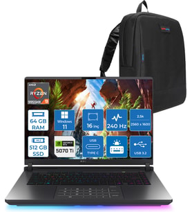 Asus Rog Strix G16 G614FR-S5111 Amd Ryzen 9 9955HX Aı 64GB GB 512GB SSD 12GB/RTX5070Tİ Gddr7 140W 16" 2.5k 2560X1600 Wqxga 240HZ 3ms 500NİTS Windows 11 Home Taşınabilir Bilgisayar WS5111H25+ZETTAÇANTA