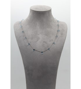 925 Ayar Gümüş 14 Ct Yarı Değerli Doğal Blue Topaz Minimal Damla Taş Kolye - Collezione Azur