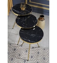 Zigon Sehpa Çift Gold Ceviz Metal