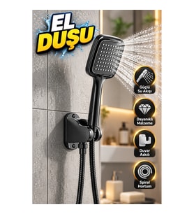 Siyah El Duşu Seti – Spiral Hortum ve Duvar Askılı Banyo Duş Takımı