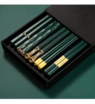 Valkyrie 5 Çift Yemek Çubuğu Seti 24,3 cm Japon Kore Sushi Chopsticks Lüks Altın Detaylı Yeşil