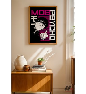 Mob Psycho 100 Anime Poster, Ahşap Çerçeveli Duvar Tablosu - Anime Severlere Özel
