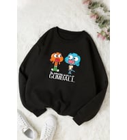 Unisex Gumball Baskılı Bisiklet Yaka Sweatshirt (Siyah)
