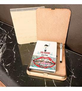 Diş Hekimi Ahşap Kutulu Defter Kalem Set 001