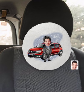 BK Gift Kişiye Özel Plakalı Erkek Dacia Sandero Karikatürlü Yuvarlak Araç Koltuk Yastığı-1