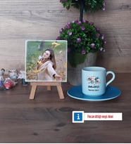 Emlakçı Fotoğraflı Dekoratif Taş, Ahşap Altlıklı Türk Kahvesi Fincanı Hediye (Model 5)